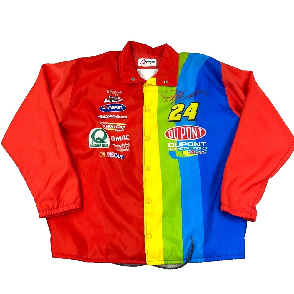 Vintage Jeff Gordon Jacket Large 90s Y2K Satin Windbreaker Lightweight‎ Rainbow